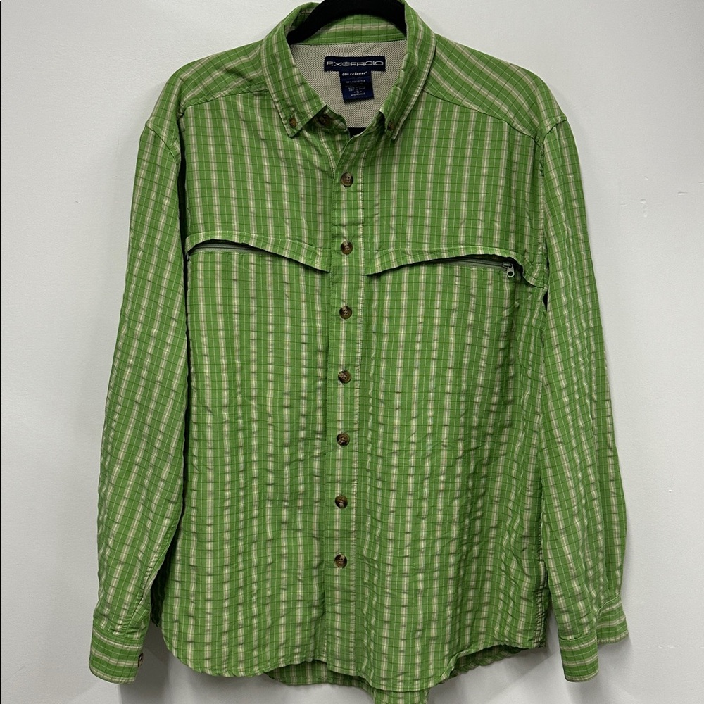 ExOfficio Green Striped Button-Up Shirt dri release S